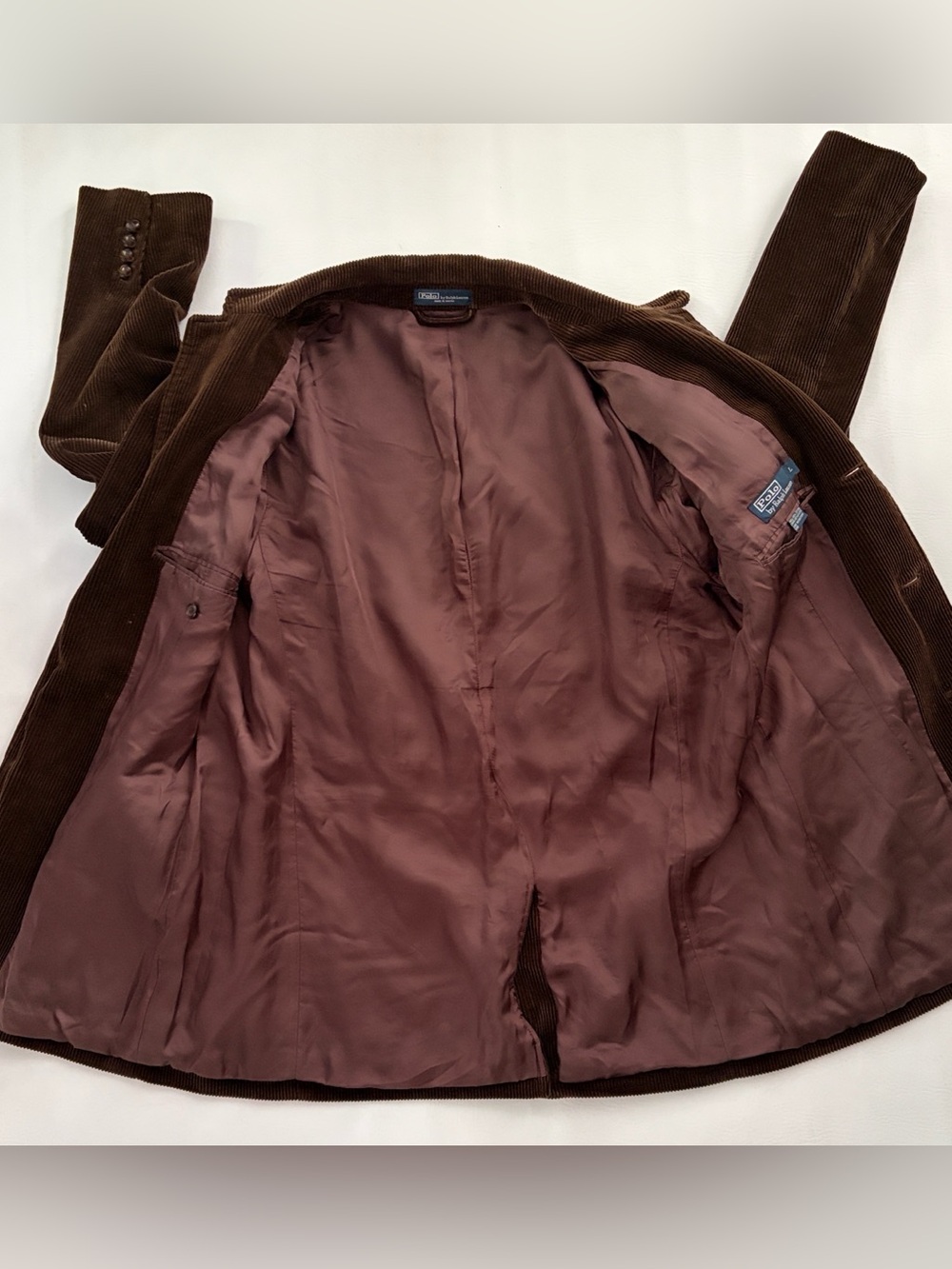 Polo Ralph Lauren Vintage Brown Corduroy 100% Cotton Sport Coat Blazer Large - Picture 16 of 16
